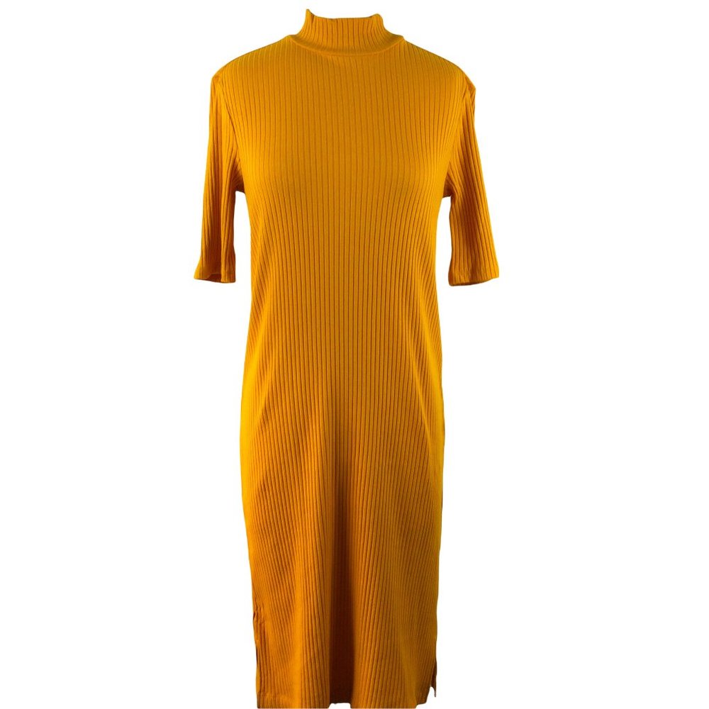 Style & Co Mock Turtleneck Gold Ribbed Dress, XS  -  NWT